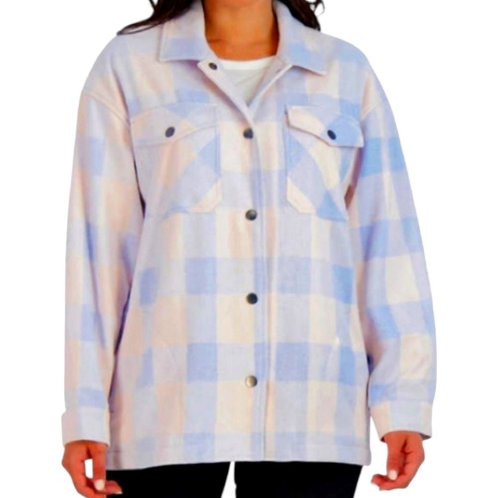 HFX Women's Plus Size Blue & White Plaid Button Up  SHACKET JACKET XXL